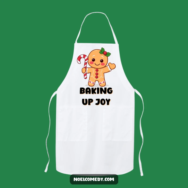 Funny Gingerbread Man Apron: Festive Character Waving Candy Cane, Kitchen Holiday Cheer