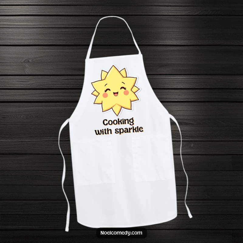 Funny apron featuring a radiant star character with a joyful expression, perfect for adding a bit of cosmic fun.