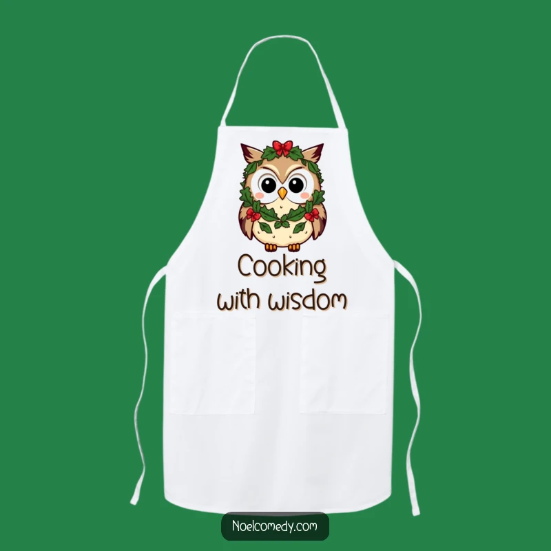 Funny Owl Apron: Curious Character in Festive Wreath, Kitchen Holiday Cheer