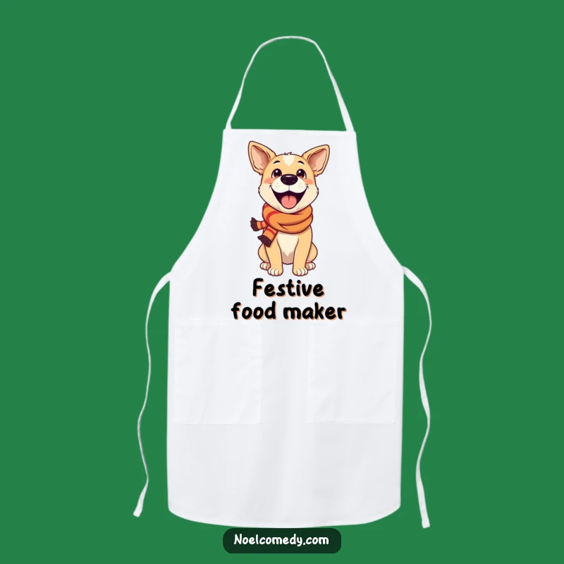 Funny Excited Dog Festive Scarf Apron - Hilarious Kitchen Gift for Dog Lovers