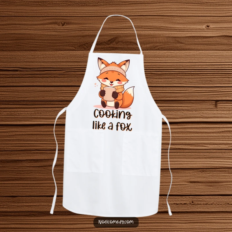 Funny Apron: A happy fox wearing a scarf, holding a warm mug, ready to 'brew' up some culinary delights with a smile.