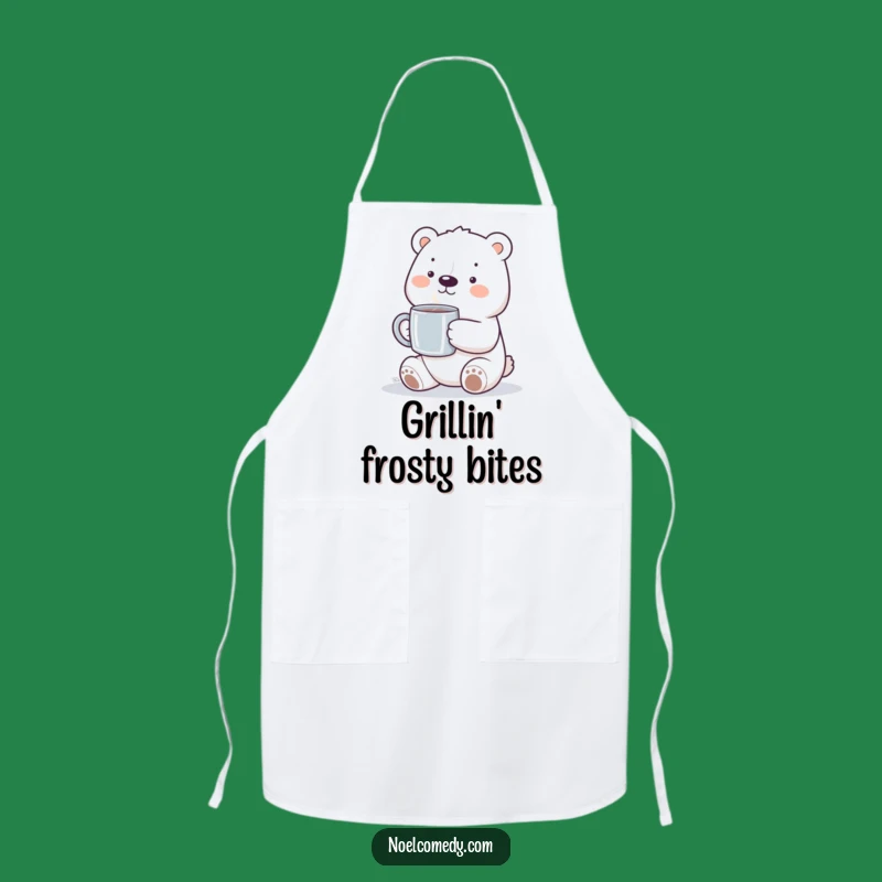 Funny Polar Bear Apron: Smiling Bear with Steaming Mug, Chef's Funny Gift