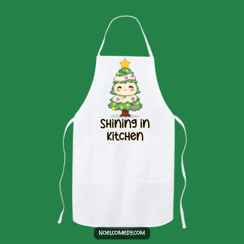 Funny Christmas Tree Apron: Twinkling Lights & Stars Kitchen Apron, Chef's Funny Gift