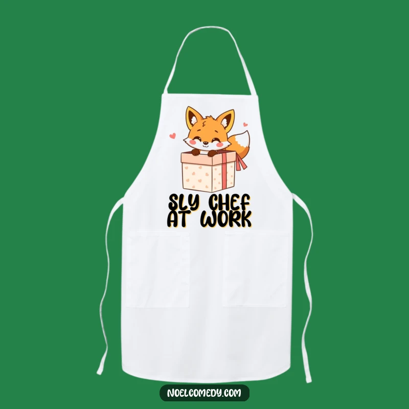 Funny Fox Gift Box Apron: Peeking Fox Kitchen Wear, Perfect Chef's Gift