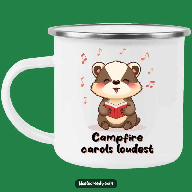 Funny Badger Carol Camping Mug: Musical Outdoor Drinkware, Festive Badger Gift