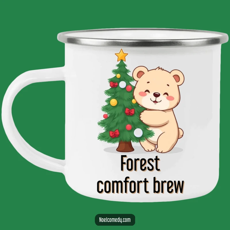 Funny Bear Hugging Tree Camping Mug: Rustic Cub's Festive Drinkware for an Outdoor Gift