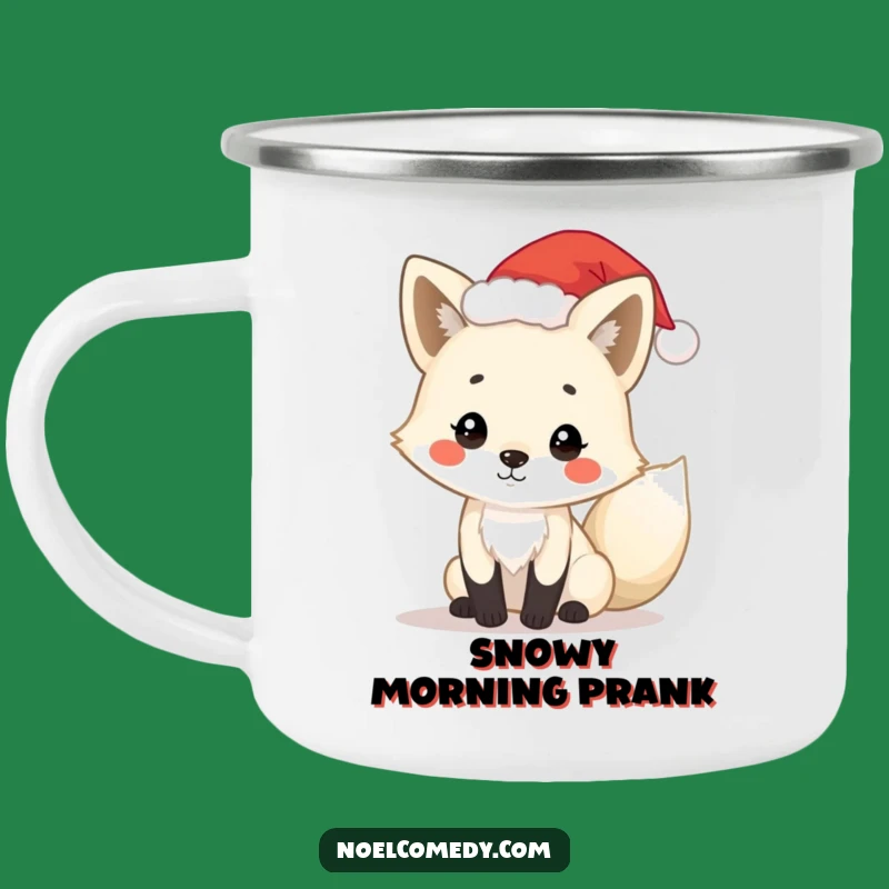 Funny Arctic Fox Camping Mug: Santa Hat Fox, Outdoor Holiday Mug, Cute Funny Gift
