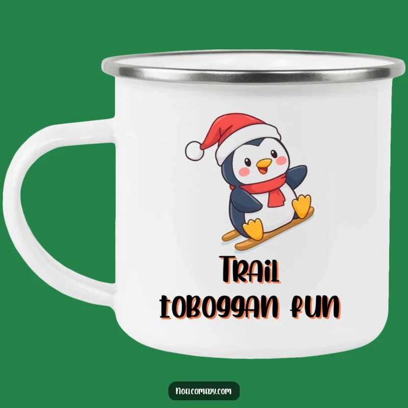Funny Penguin Camping Mug: Santa Slider Design, Rugged & Humorous Holiday Outdoor Gift