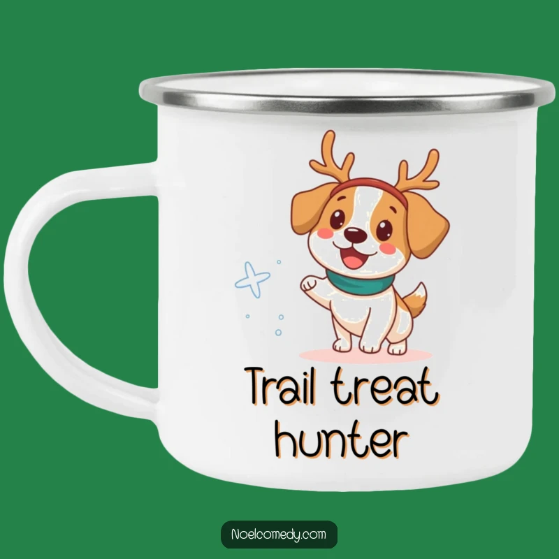 Funny Dog Reindeer Camping Mug: Happy Holiday Chase Adventure