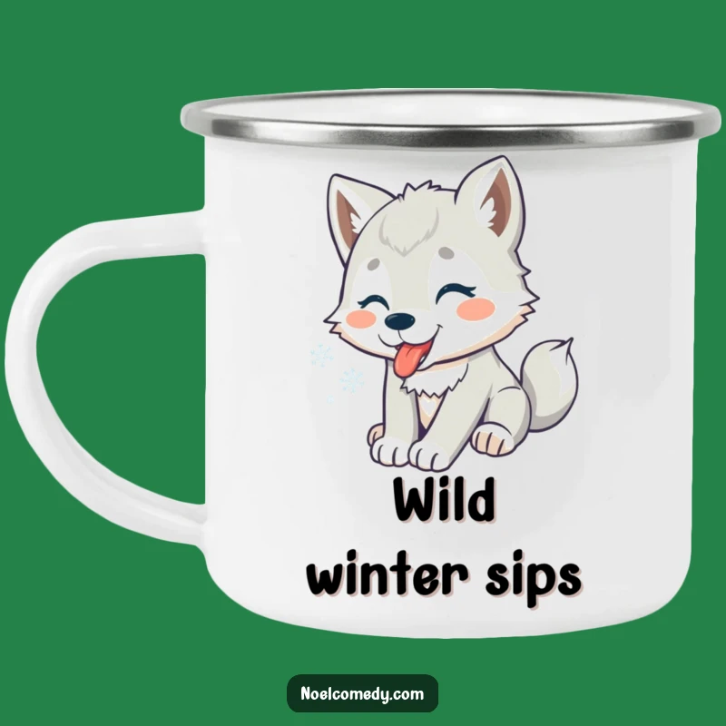 Funny Wolf Pup Snowflakes Camping Mug: Rustic Pup's Winter Drinkware for an Outdoor Gift