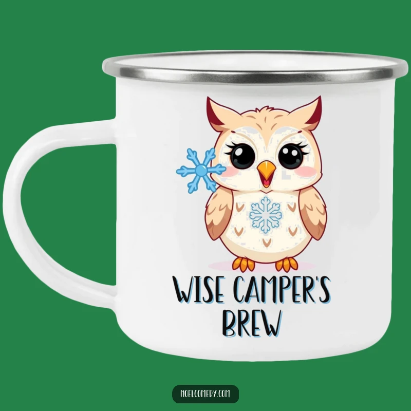 Funny Owl Snowflake Camping Mug: Hooting Owl Adventure, Perfect Outdoor Winter