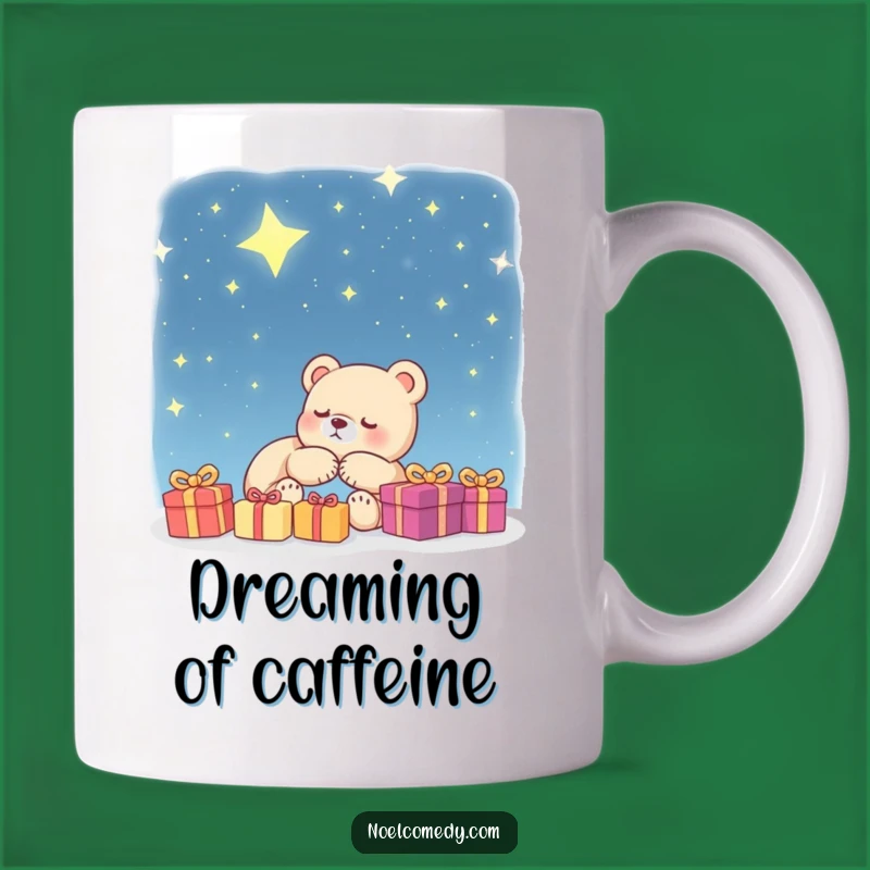 Dreamy Bear Cub Mug: Funny Sleepy Gift with Presents & Stars