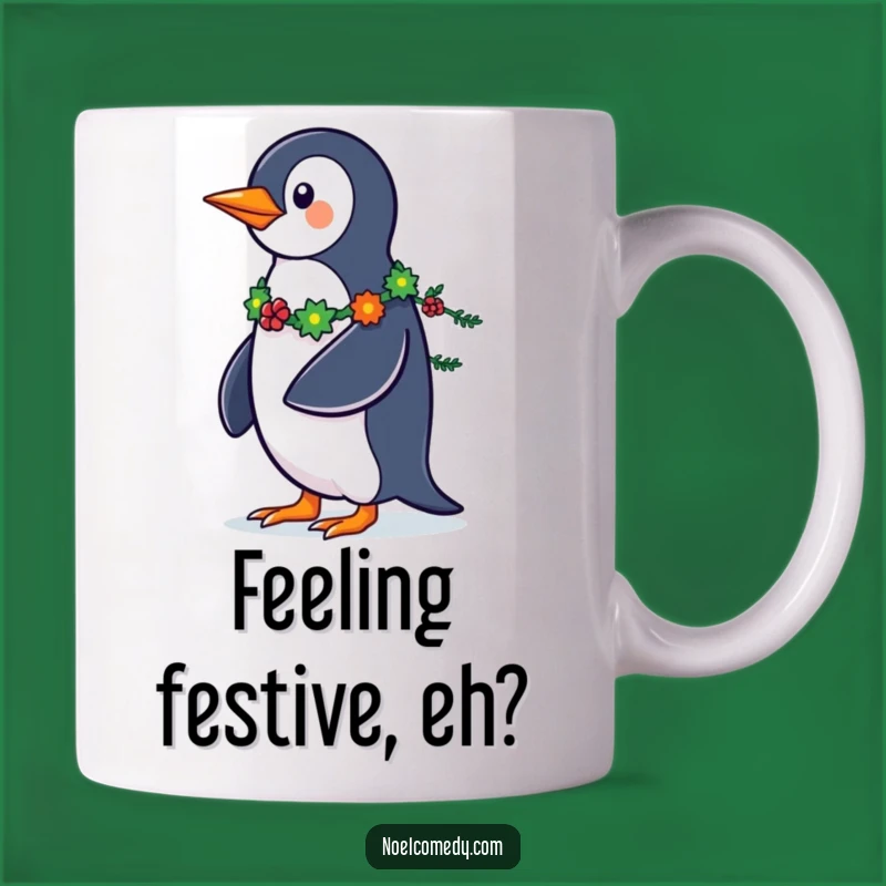 Funny Penguin Garland Mug: Strutting Festive Holiday Fun