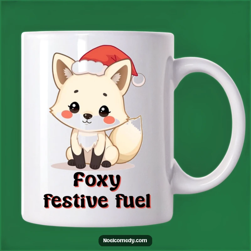 Funny Arctic Fox Mug: Santa Hat Fox, Holiday Cheer Ceramic Cup, Cute Funny Gift