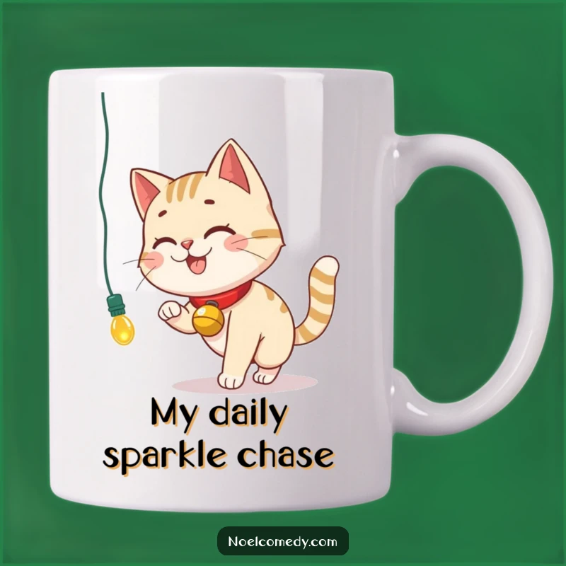 Funny Cat Christmas Mug: Smiling Bell Collar Chase Humor Gift