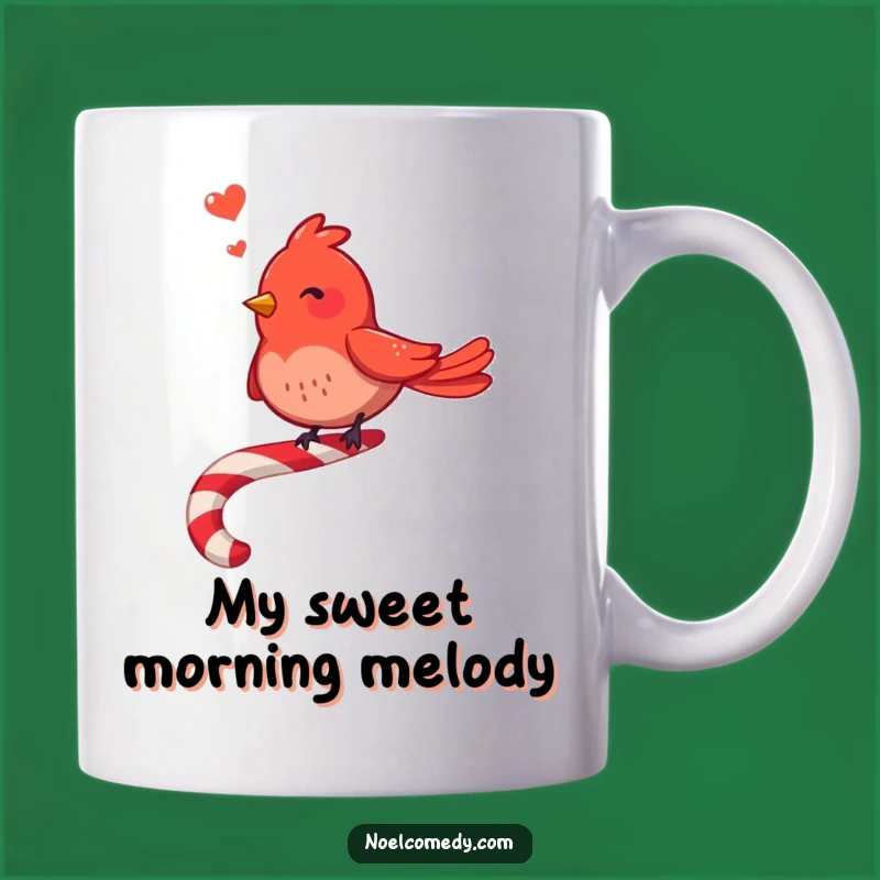 Funny Red Bird Candy Cane Mug: Merry Singing Festive Gift for Bird Lovers
