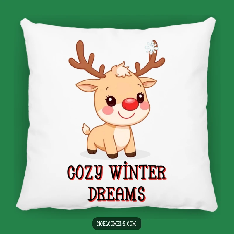 Funny Reindeer Pillow: Cozy Snowflake Catch, Sweet & Humorous Holiday Accent Cushion