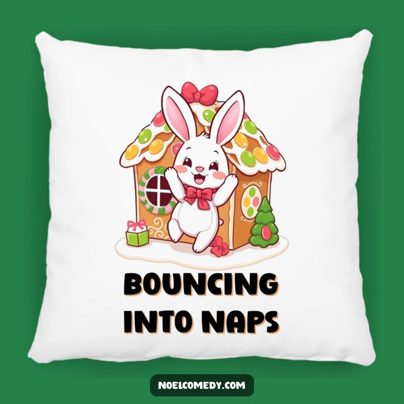 Funny Bouncing Bunny Gingerbread Pillow: Cozy Decorator's Accent for a Snuggly Gift