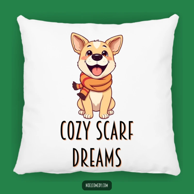 Funny Excited Dog Festive Scarf Pillow - Cozy Comfort, Hilarious Dog Decor