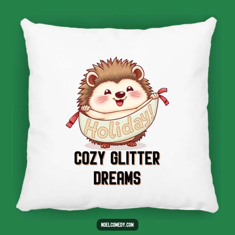 Funny Hedgehog Pillow: Cozy Glittery Holiday Comfort