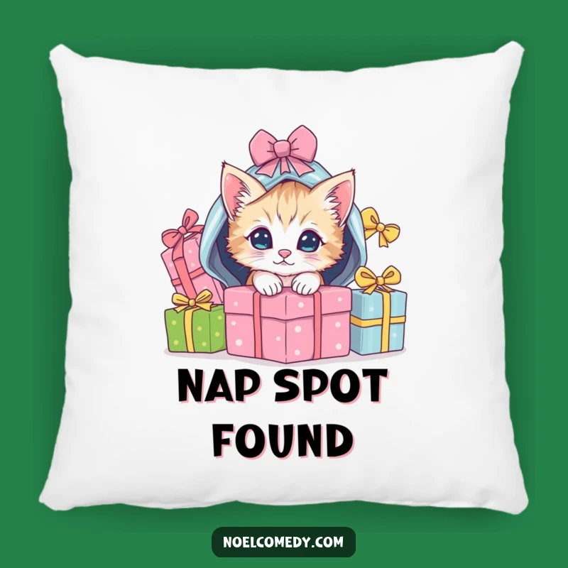 Funny Kitten Christmas Pillow: Cozy Playful Gift Pile Decor