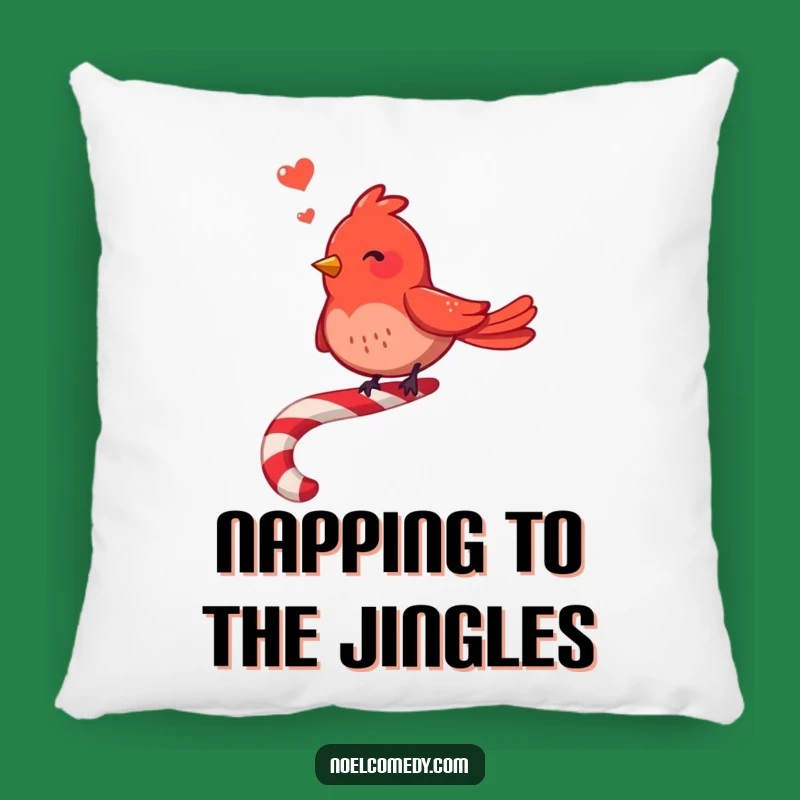 Funny Red Bird Pillow: Merry Candy Cane Singer, Cozy Holiday Gift