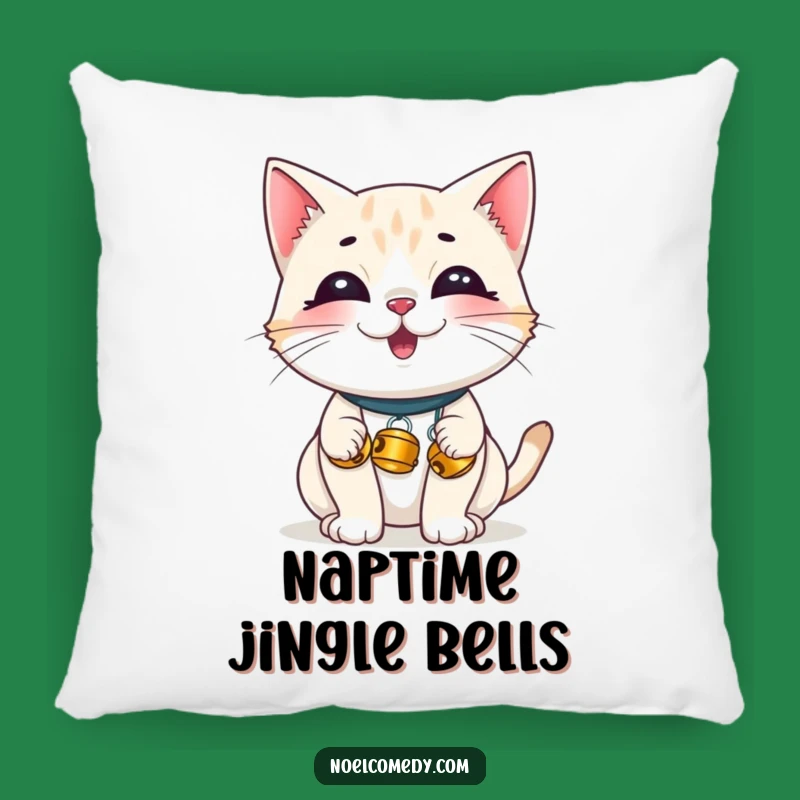 Funny Giggling Cat Jingle Bells Pillow - Cozy Comfort, Hilarious Cat Decor