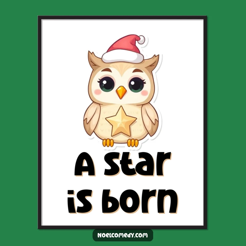 Funny Owl Star Digital Art: Festive Owl Print, Instant Magical Holiday Gift