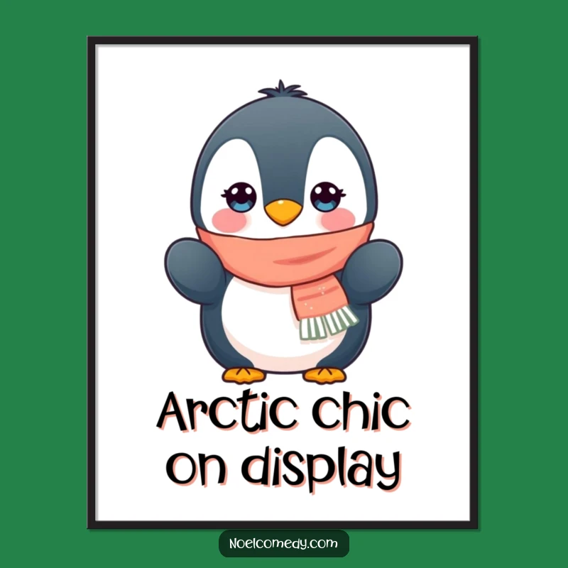Funny Penguin Scarf Mittens Digital Print - Instant Winter Cuteness Funny Gift