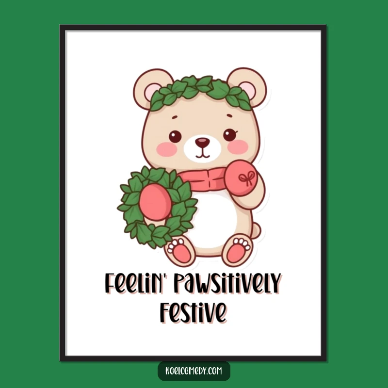 Funny Bear Wreath Digital Art: Charming woodland character art, a perfect funny holiday gift.
