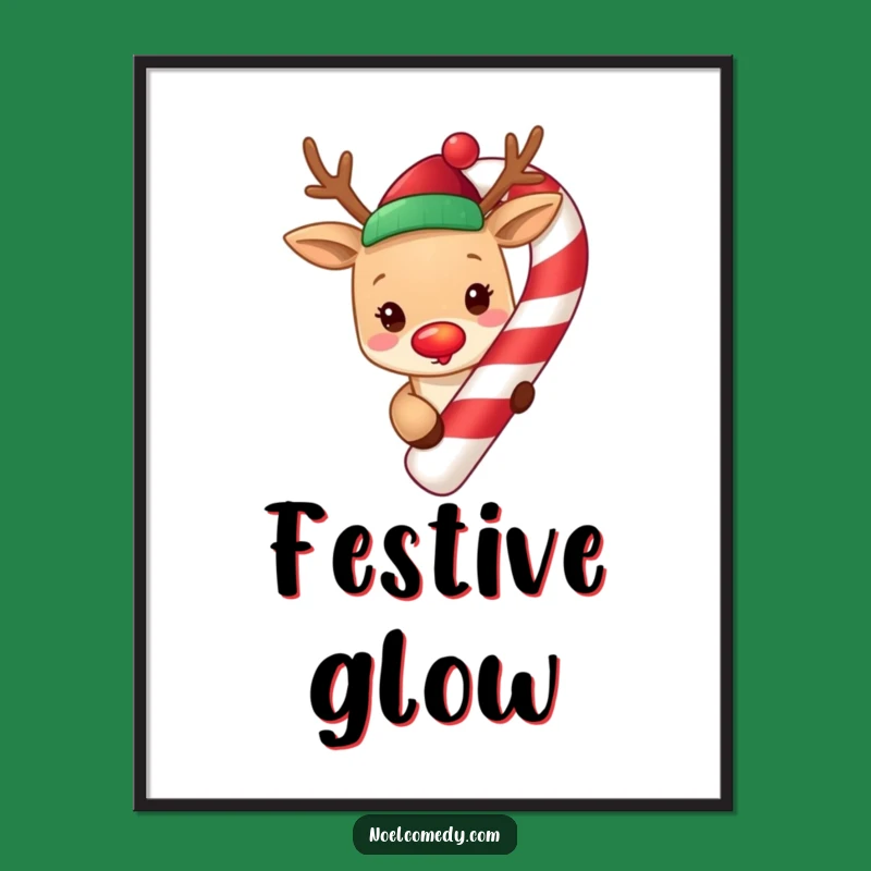 Funny Reindeer Candy Cane Art Print: Festive Holiday Decor, a Charming Digital Gift