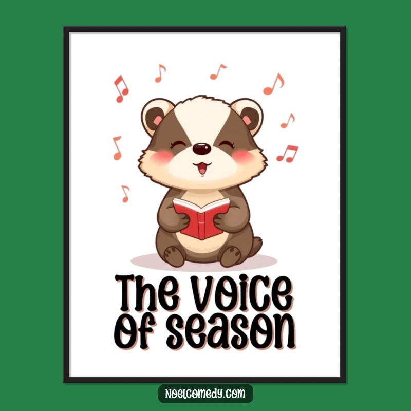 Funny Badger Carol Digital Art: Musical Holiday Print, Instant Festive Gift
