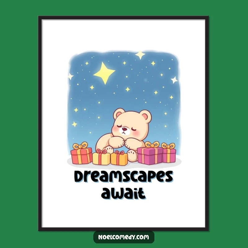 Funny Bear Cub Digital Art: Starry Night Dreams Print Gift