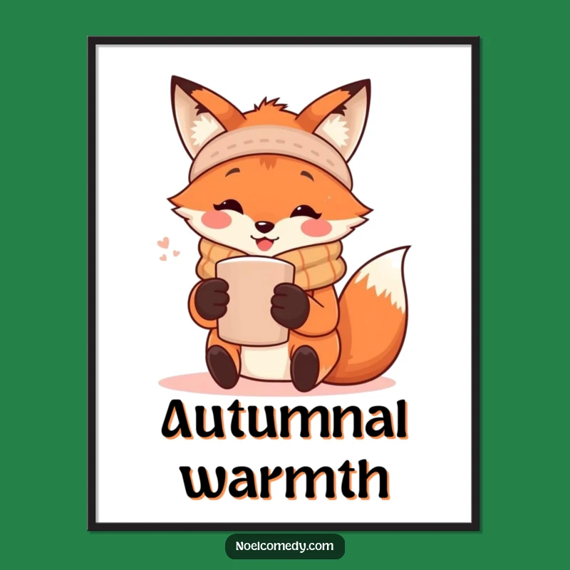 Funny Fox Digital Art: Cozy Scarf & Mug, Instant Autumn Decor & Cozy Gift