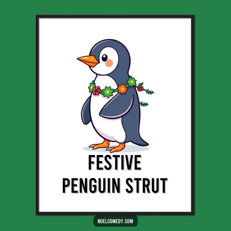 Funny Penguin Digital Art: Festive Strut Instant Holiday Decor