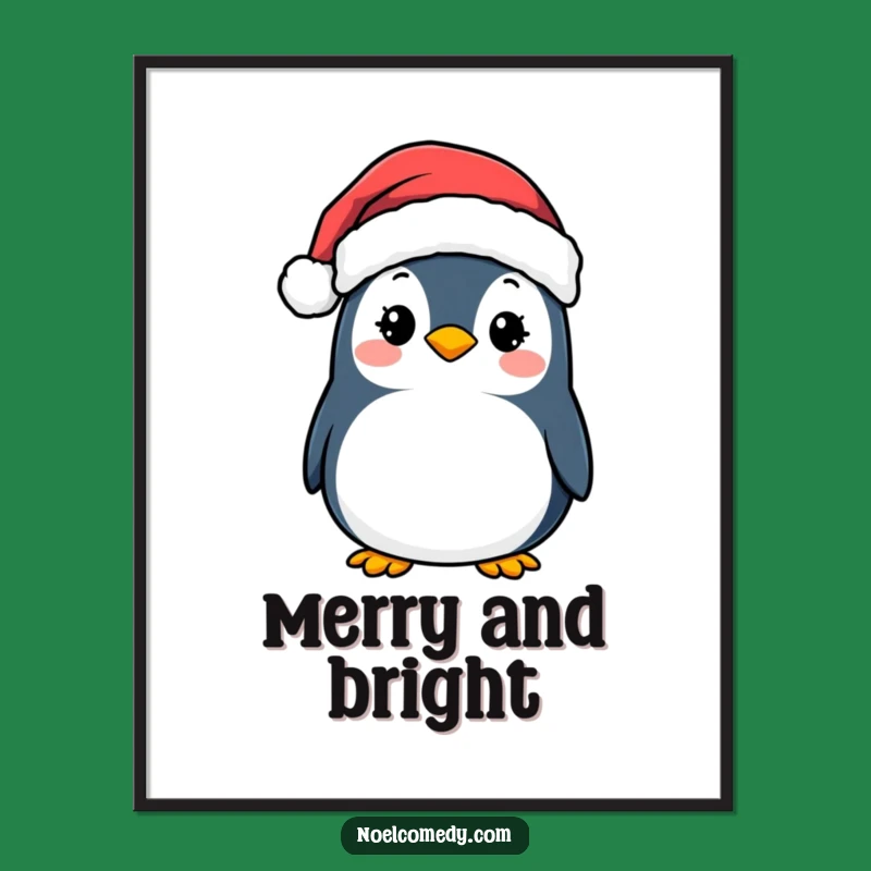 Funny Penguin Santa Digital Art: Holiday Cheer Gift, Instant Festive Wall Decor