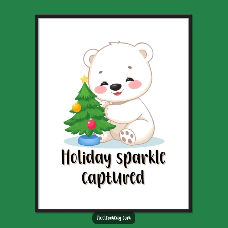 Funny Polar Bear Cub Christmas Digital Art: Instant Festive Wall Decor