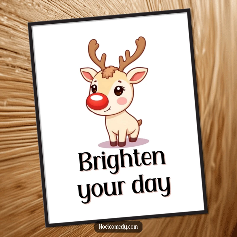 Funny Digital Art Print: A cute reindeer with a glowing red nose, spreading festive cheer and humorous holiday vibes.