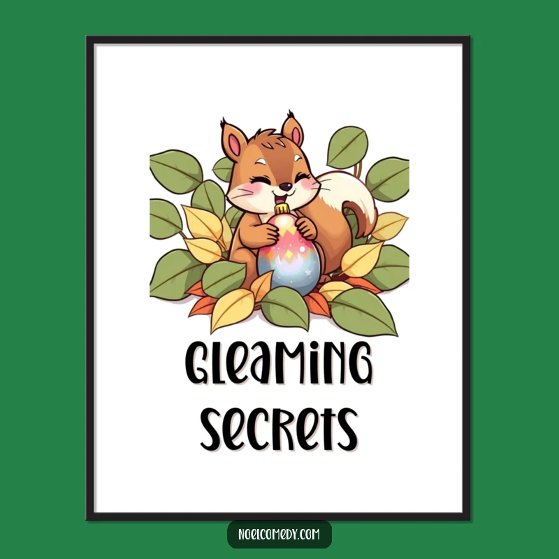Funny Squirrel Christmas Digital Art: Giggling Woodland Holiday Print