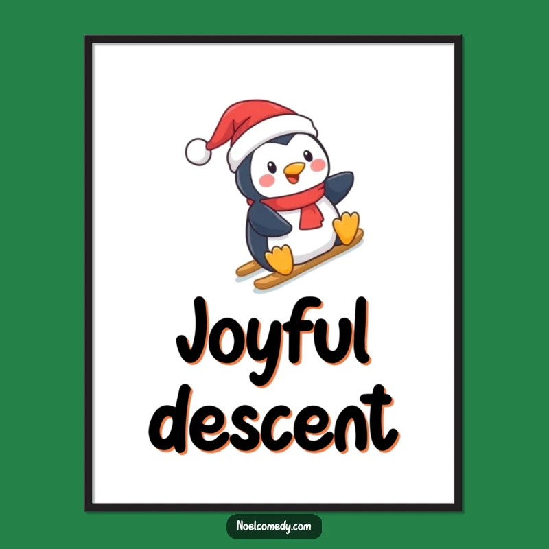 Funny Penguin Digital Art: Jolly Holiday Slide, Instant Festive Wall Decor & Xmas Gift