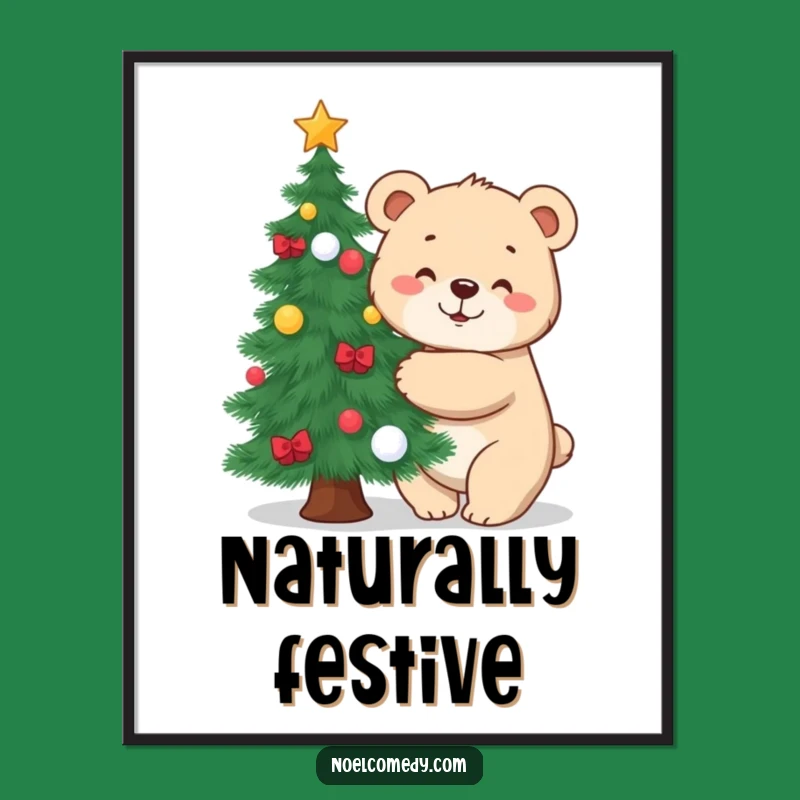 Funny Bear Hugging Tree Digital Print: Instant Cub's Festive Decor for a Quick Gift
