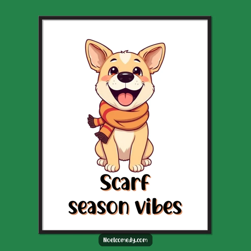 Funny Excited Dog Festive Scarf Digital Art - Festive Decor, Humorous Dog Gift