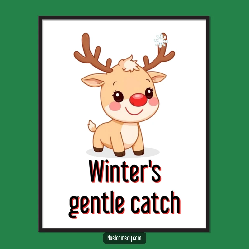 Funny Reindeer Digital Art: Red Nose Snowflake Catch, Instant Holiday Decor & Xmas Gift