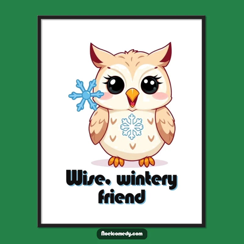 Funny Owl Snowflake Digital Art: Hooting Bird Decor, Instant Winter Wall Art