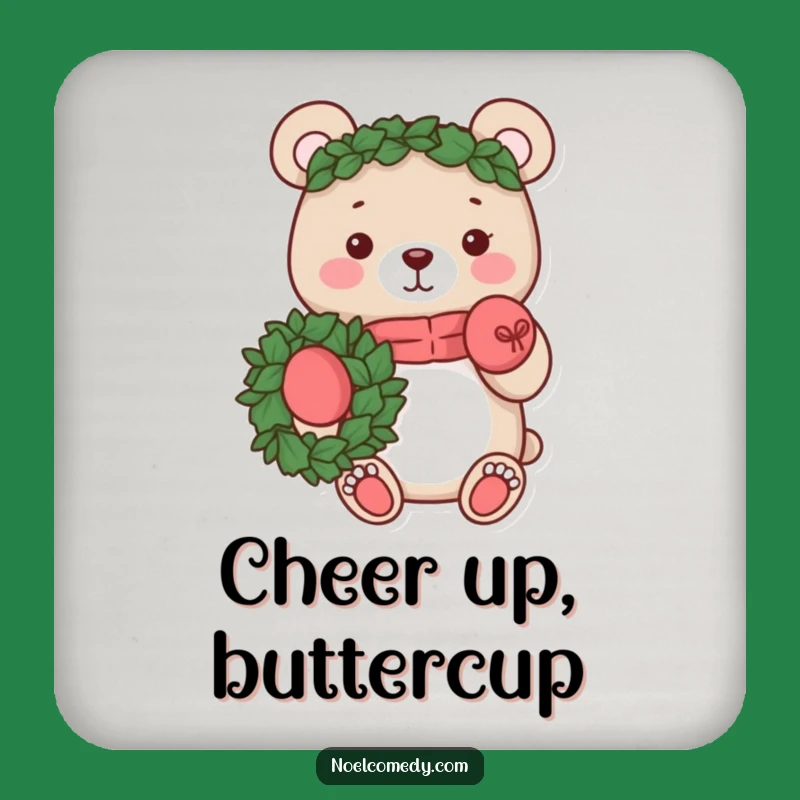 Funny Bear Wreath Coaster: Protect surfaces with this woodland art, a perfect funny holiday gift.