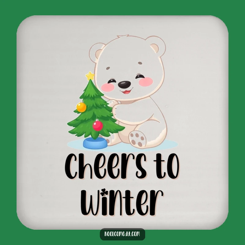 Funny Polar Bear Cub Christmas Coaster: Protect Surfaces with Festive Cuteness