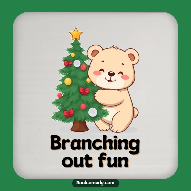Funny Bear Hugging Tree Coaster Set: Cub's Festive Protection for a Charming Gift