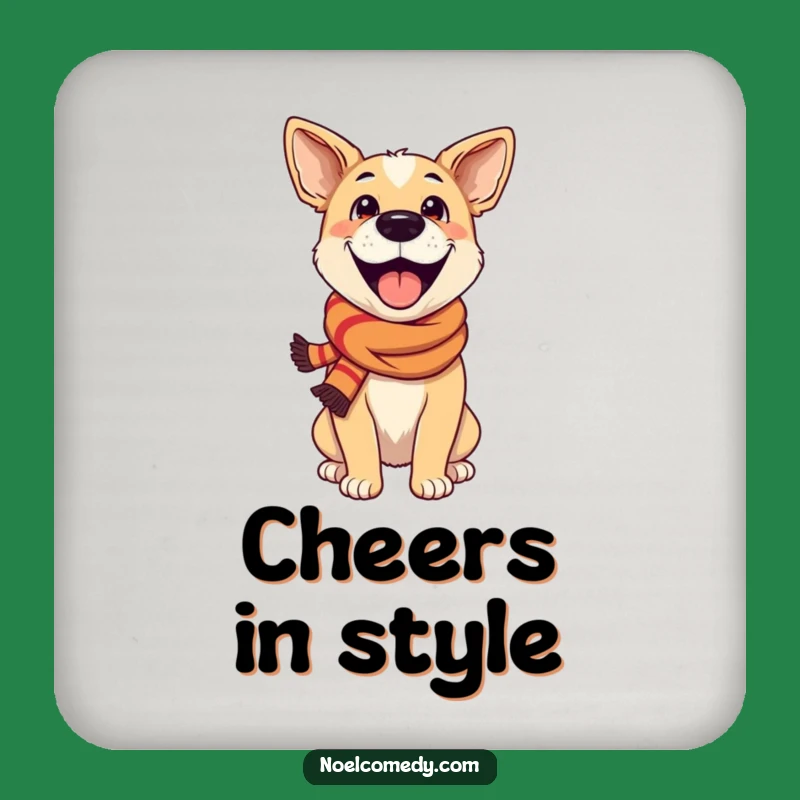 Funny Excited Dog Festive Scarf Coaster Set - Protect Surfaces with Holiday Cheer