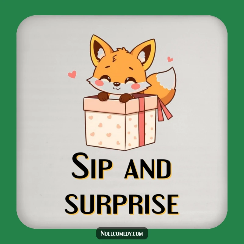 Funny Fox Gift Box Coaster: Peeking Fox Protection, Perfect Table Accent