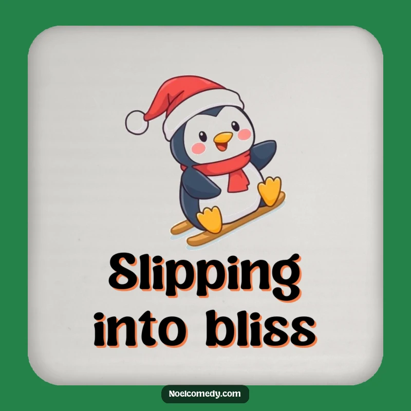 Funny Penguin Coaster Set: Santa Slide Protection, Humorous Holiday Drink Accessory